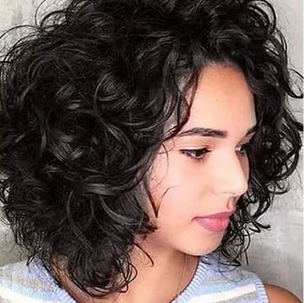 Short Curly Synthetic Wig For Women Side Part 1b Natural Black
